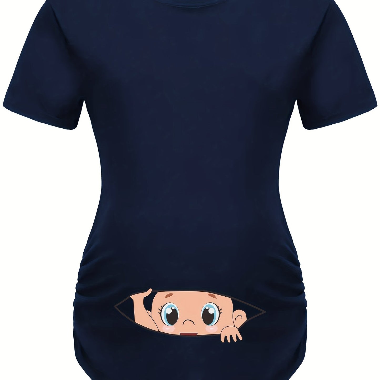 Letter Printed Short-sleeved Maternity Wear Black Maternity T-shirt With Big-eyed Baby Pattern