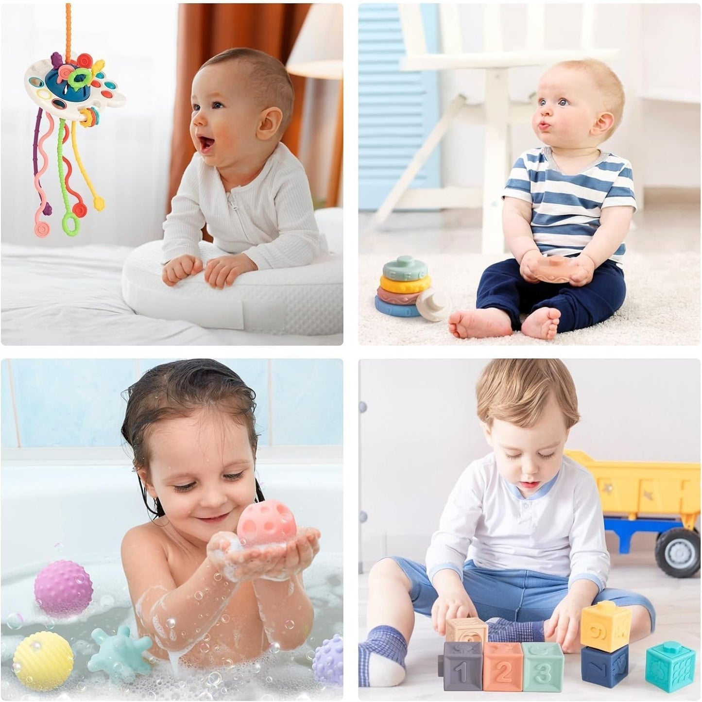 Halloween Baby Toy Set - Stimulate Sensory Growth & Fine Motor Skills - Pull-String, Stacking Blocks, Remote Control - Perfect Educational Christmas Gift for 6-12 Month Infants Birthday