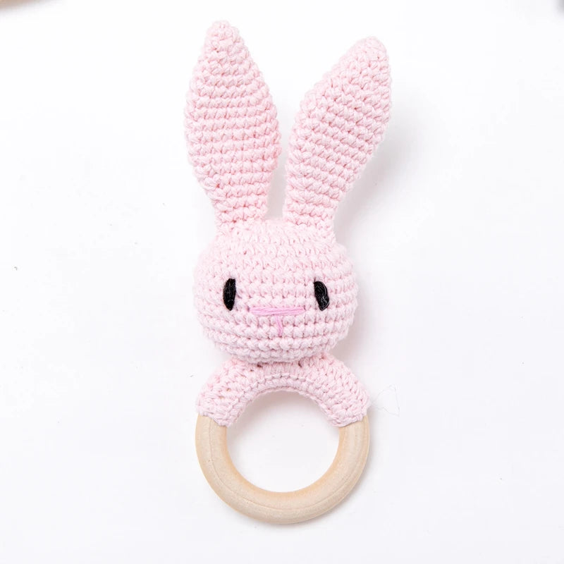 1PC Baby Ratter Toys Newborn Amigurumi Teether Wooden Teether Crochet Animals BPA Free Rattle Toy Baby Rattles Gifts For Newborn