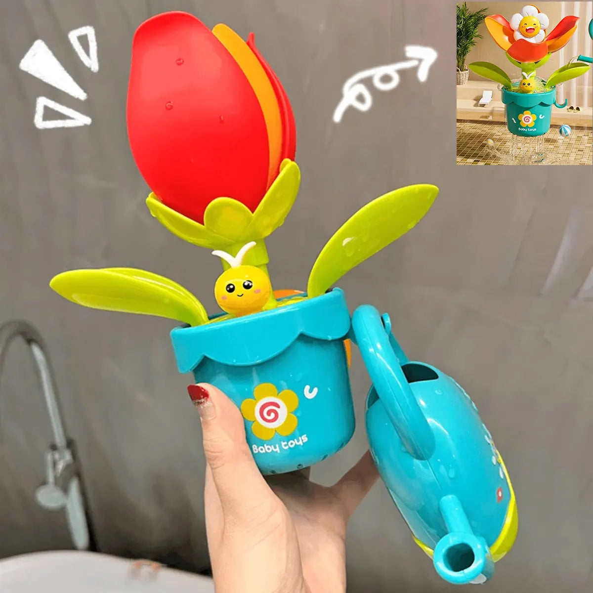 Duck/Flower Shape Baby Bath Toy Play Water in Lion Waterwheel Children Fun in Shower Bathtub with Suction Cup in Kid Gift