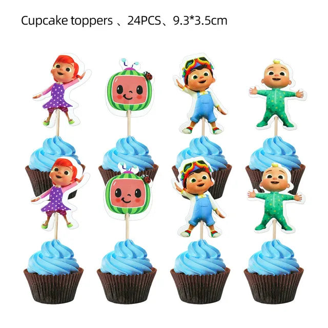 Cartoon JJ Melon Birthday Party Decorations Disposable Tableware Cup Plate Tablecloth Cake Topper Balloon for Kids Baby Shower