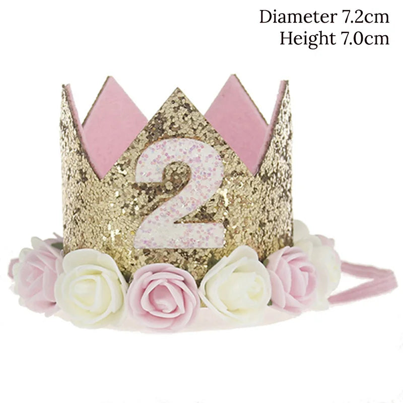 Baby Birthday Party Hat Crown 1 2 3 Year Baby Girl Princess Crown Headband Baby Shower First 1st Happy Birthday Party Decor kids