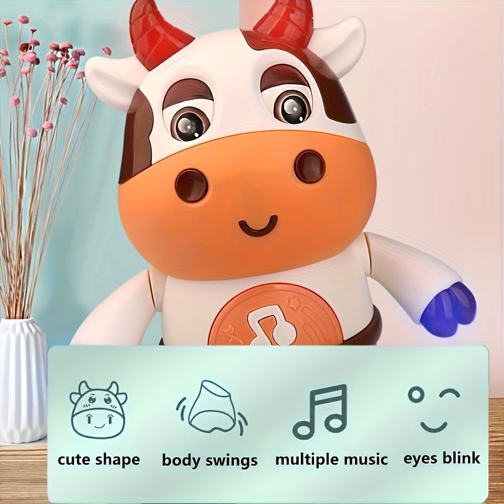 Interactive Dancing Cow Baby Toy with Music and Lights, Educational Early Learning Toy for Toddlers 0-3 Years, Plastic, Child-Safe Soft Glow, Bilingual Features - Gift for Young Children (Batteries Not Included) - from Chines