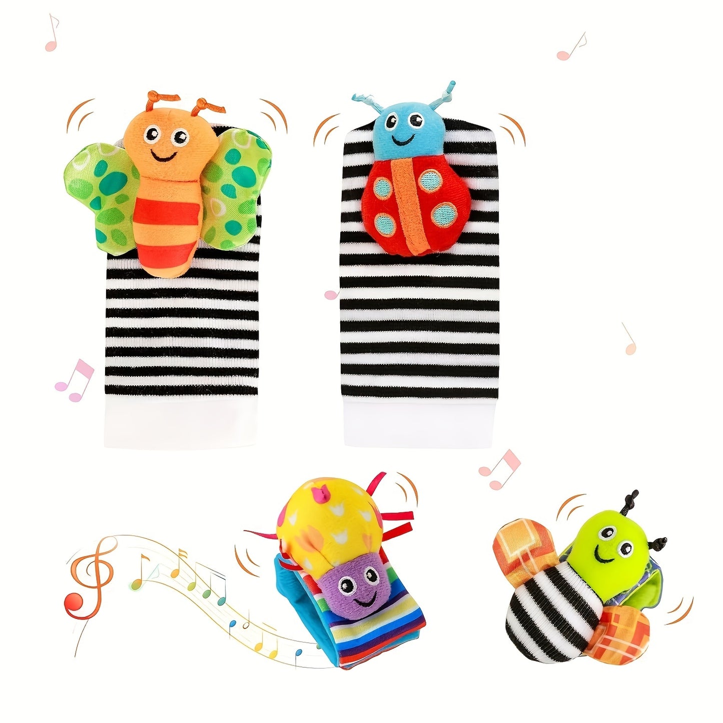 Baby Sensory Play Tambourine - Safe Teething Rattles, Musical Wrist & Sock Bells, Ideal for 0-3 Yrs - Perfect Holiday Gift