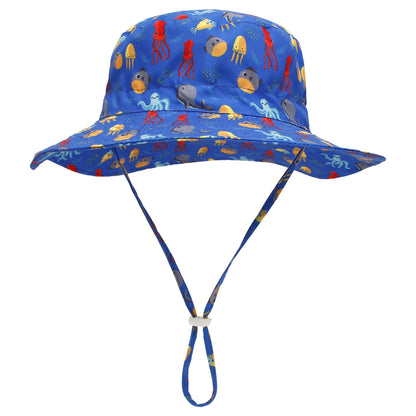 Baby Solid Color Animal Dinosaur Octopus Print Bucket Hat Sunscreen Wide Brim Beach Basin Hat For Girls And Boys