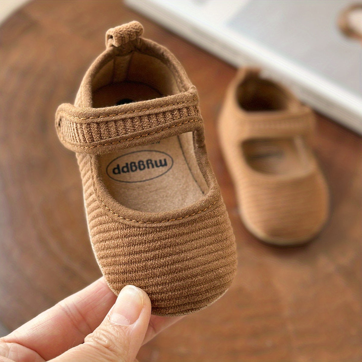 Newborn Baby Girls Geometric Patterned Corduroy Crib Shoes with Breathable TPR Sole, Hook-and-Loop Fastener and Spike Embellishment for All-Season Wear