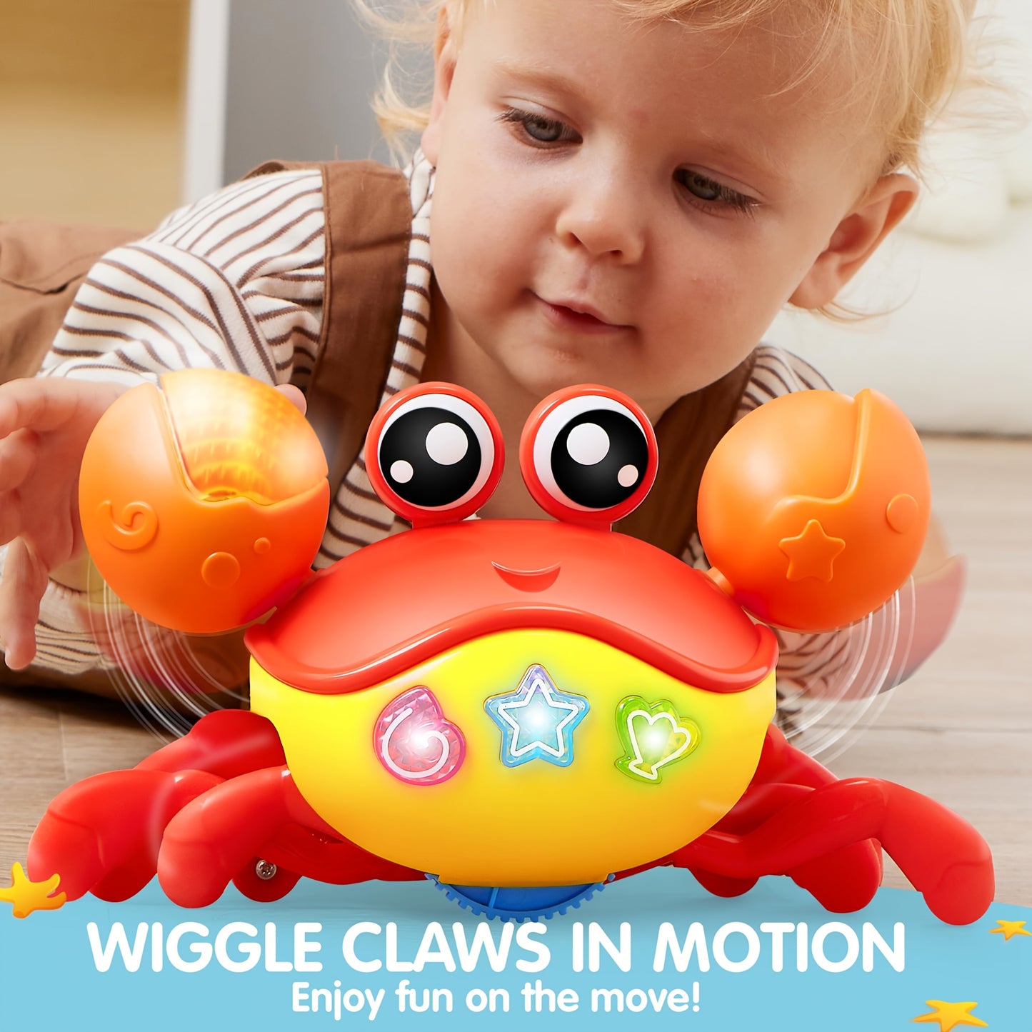Interactive Crawling Crab Baby Toy - Auto Walk & Obstacle Detection, 10+ Musical Tunes & Lights Buttons For Sensory Play, Infant Toddler Learning Toy