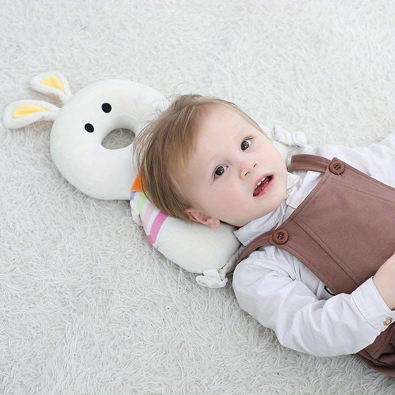 Plush Bunny & Bear Anti-Fall Pillow, Summer Baby Toy, Walking Headrest, Soft Polyester, White, Baby Safety Head Protection Pad