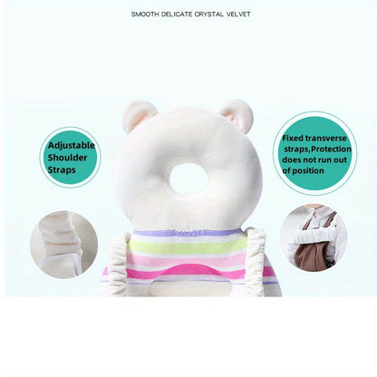 Plush Bunny & Bear Anti-Fall Pillow, Summer Baby Toy, Walking Headrest, Soft Polyester, White, Baby Safety Head Protection Pad