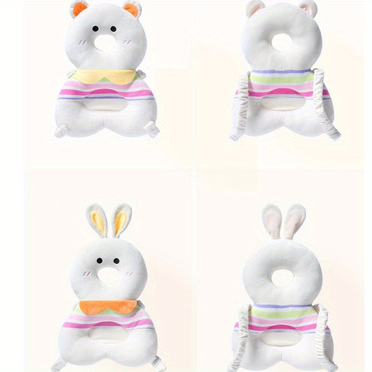 Plush Bunny & Bear Anti-Fall Pillow, Summer Baby Toy, Walking Headrest, Soft Polyester, White, Baby Safety Head Protection Pad