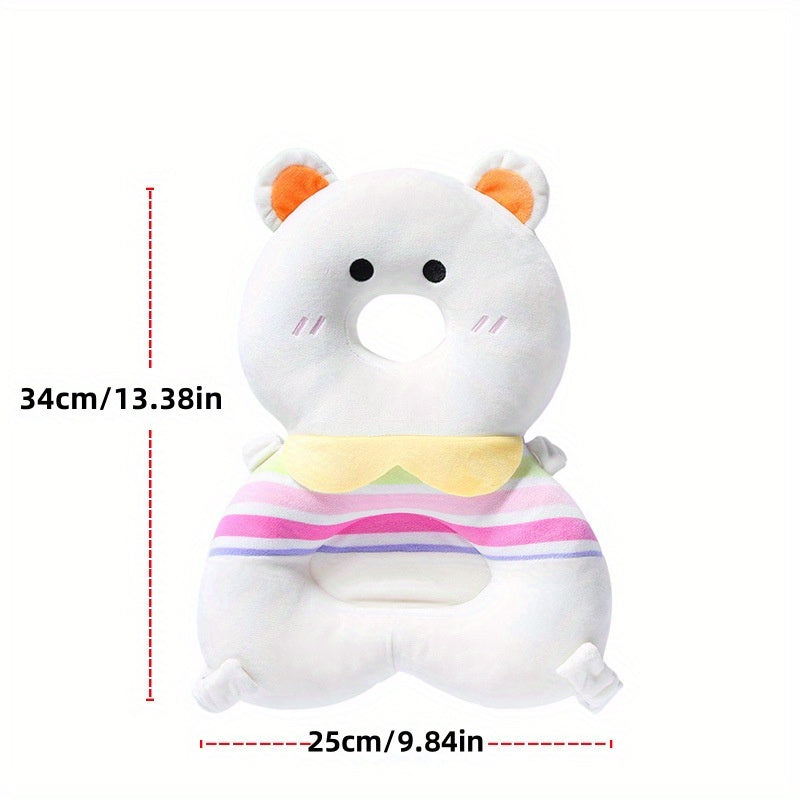 Plush Bunny & Bear Anti-Fall Pillow, Summer Baby Toy, Walking Headrest, Soft Polyester, White, Baby Safety Head Protection Pad