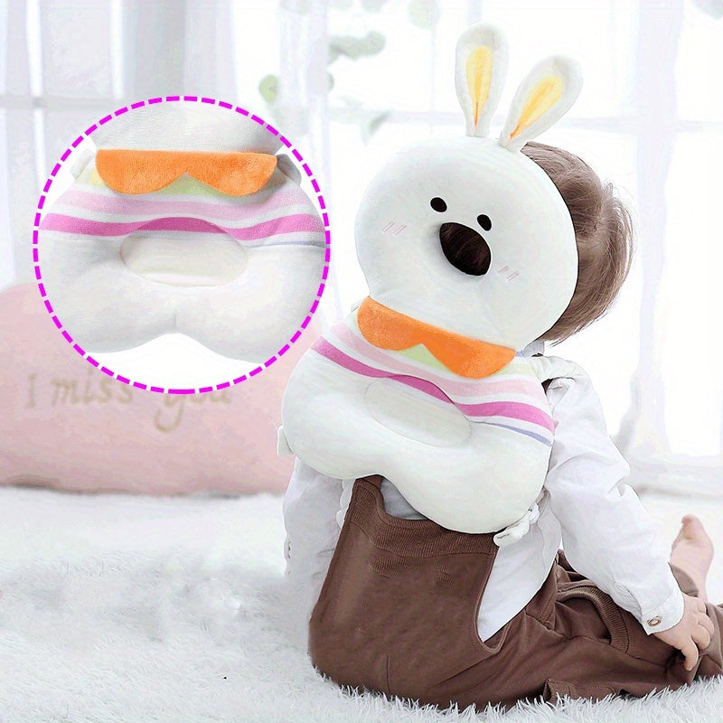 Plush Bunny & Bear Anti-Fall Pillow, Summer Baby Toy, Walking Headrest, Soft Polyester, White, Baby Safety Head Protection Pad