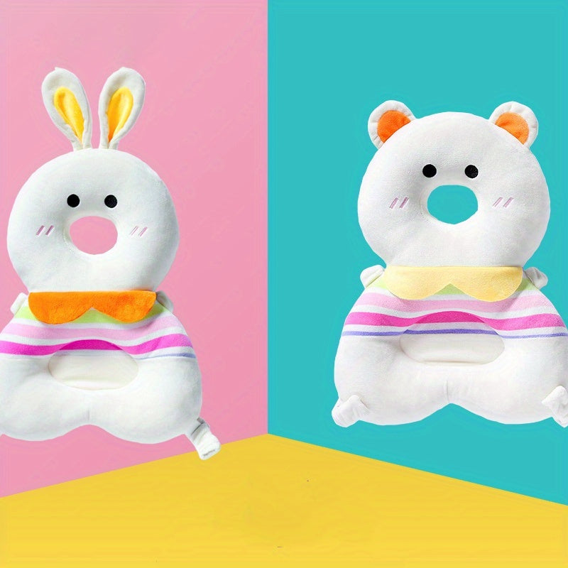 Plush Bunny & Bear Anti-Fall Pillow, Summer Baby Toy, Walking Headrest, Soft Polyester, White, Baby Safety Head Protection Pad