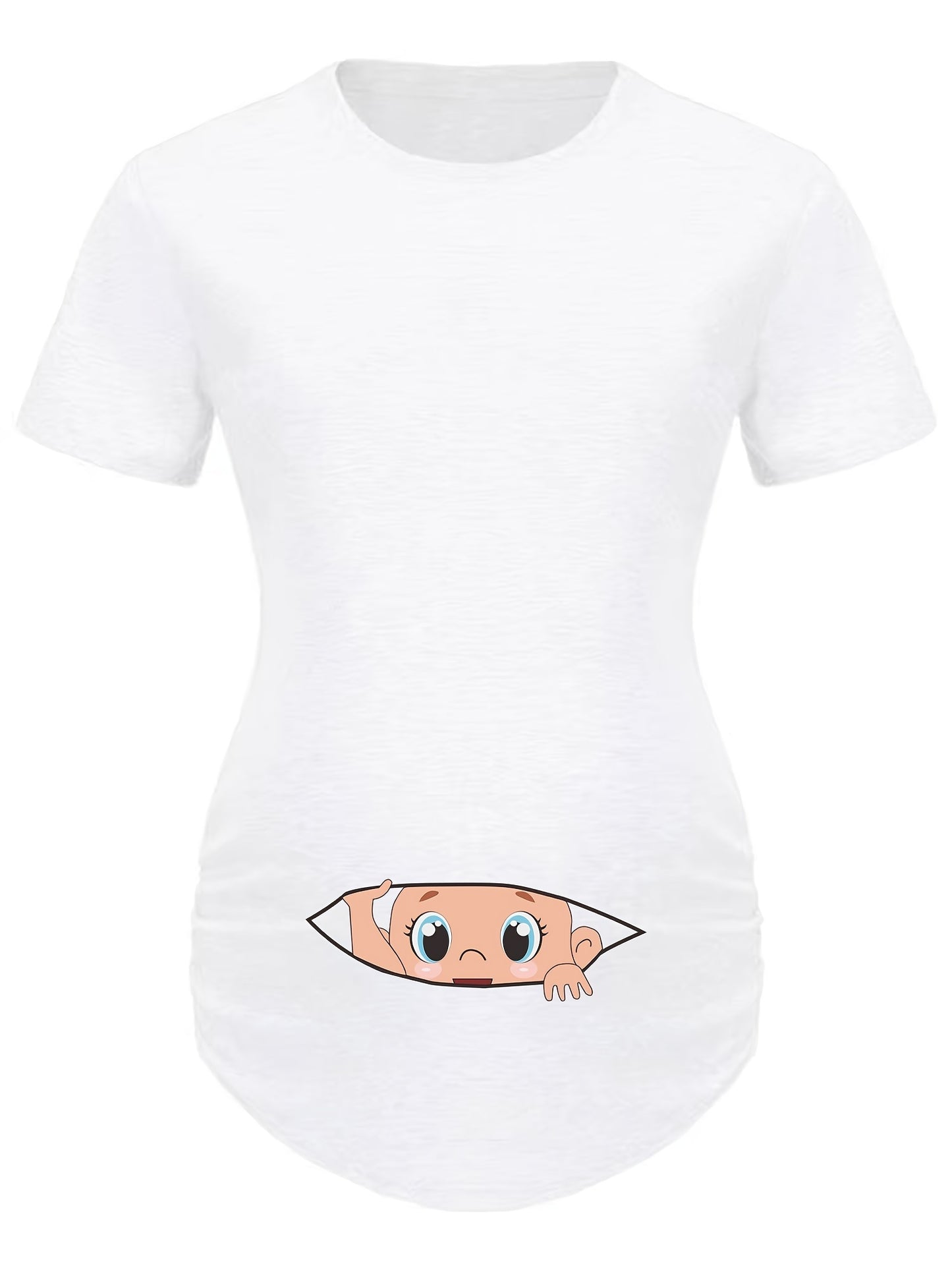 Letter Printed Short-sleeved Maternity Wear Black Maternity T-shirt With Big-eyed Baby Pattern