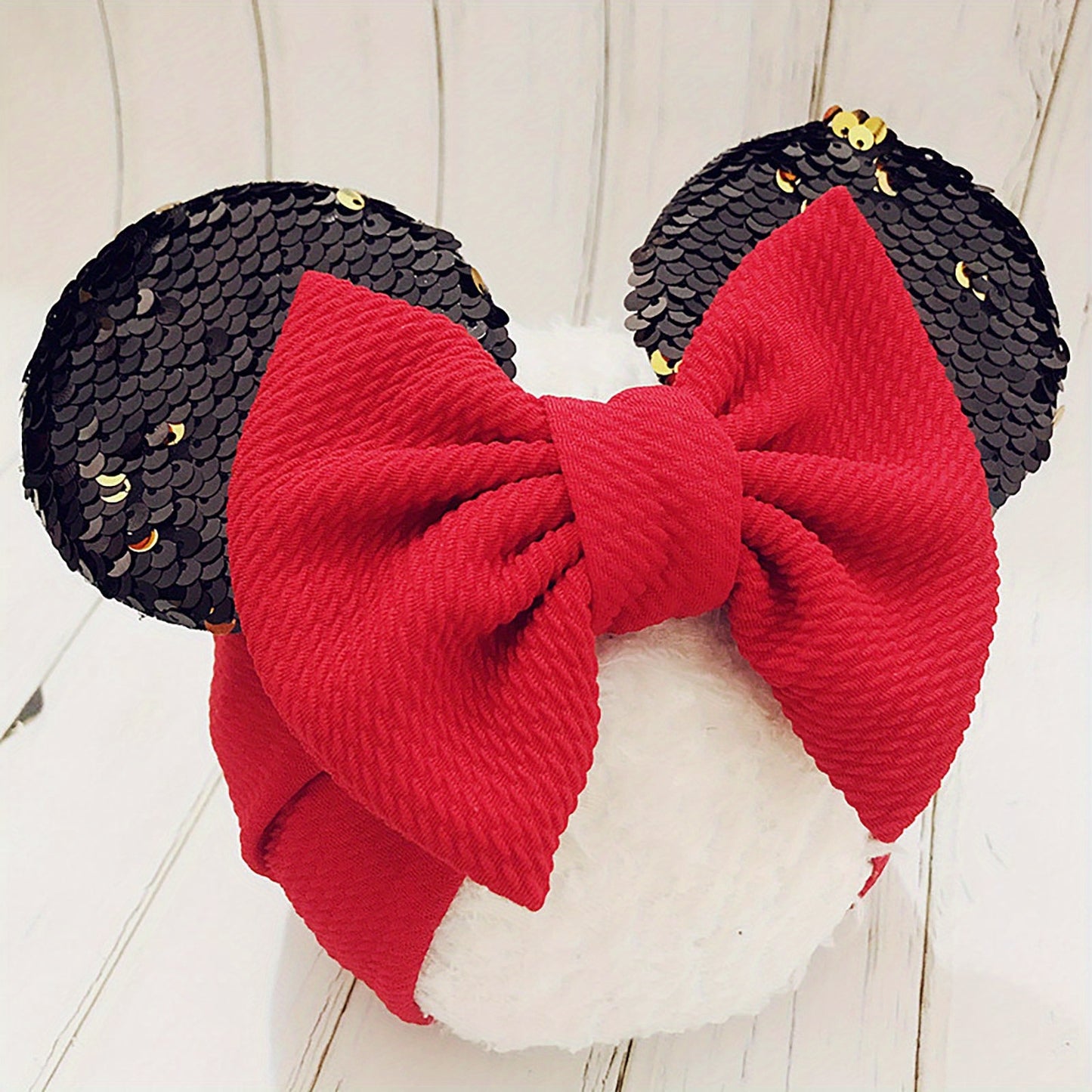 Adorable Baby Ear Knotted Turban with Sequin Bow - Perfect for Toddler Girls' Costumes and Cartoon Cosplay!
