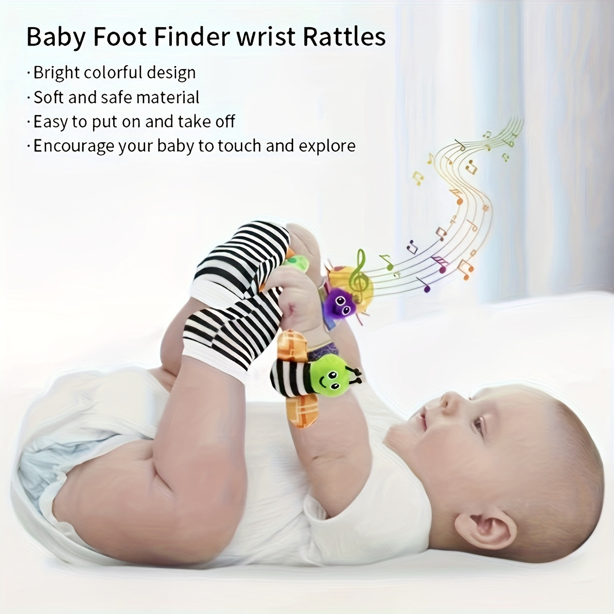 Baby Sensory Play Tambourine - Safe Teething Rattles, Musical Wrist & Sock Bells, Ideal for 0-3 Yrs - Perfect Holiday Gift