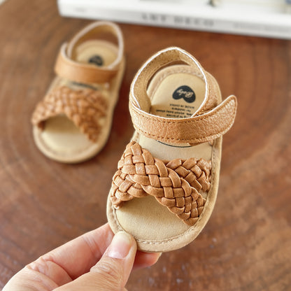 Newborn Baby Girls Geometric Patterned Corduroy Crib Shoes with Breathable TPR Sole, Hook-and-Loop Fastener and Spike Embellishment for All-Season Wear
