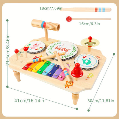 Children's Drum Kit, Multi-in-1 Musical Instruments Children From 1 2 3 Years With Xylophone, Baby Toy, Children's Toy, Wooden Toy For Easter, Christmas, Gift For Boys And Girls