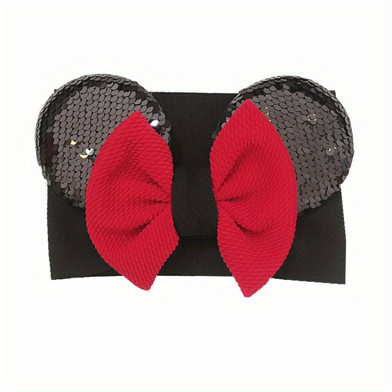 Adorable Baby Ear Knotted Turban with Sequin Bow - Perfect for Toddler Girls' Costumes and Cartoon Cosplay!