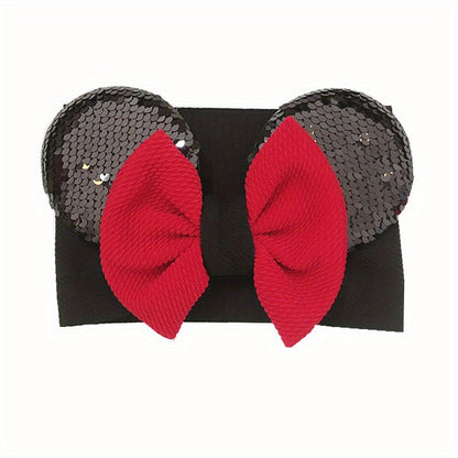 Adorable Baby Ear Knotted Turban with Sequin Bow - Perfect for Toddler Girls' Costumes and Cartoon Cosplay!