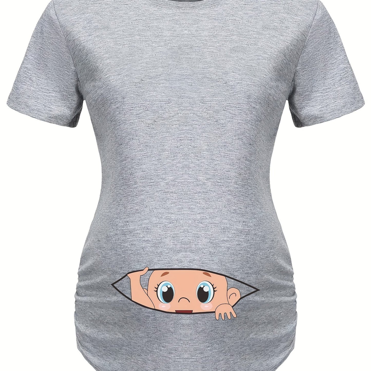 Letter Printed Short-sleeved Maternity Wear Black Maternity T-shirt With Big-eyed Baby Pattern