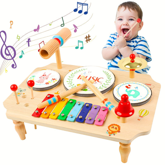 Children's Drum Kit, Multi-in-1 Musical Instruments Children From 1 2 3 Years With Xylophone, Baby Toy, Children's Toy, Wooden Toy For Easter, Christmas, Gift For Boys And Girls