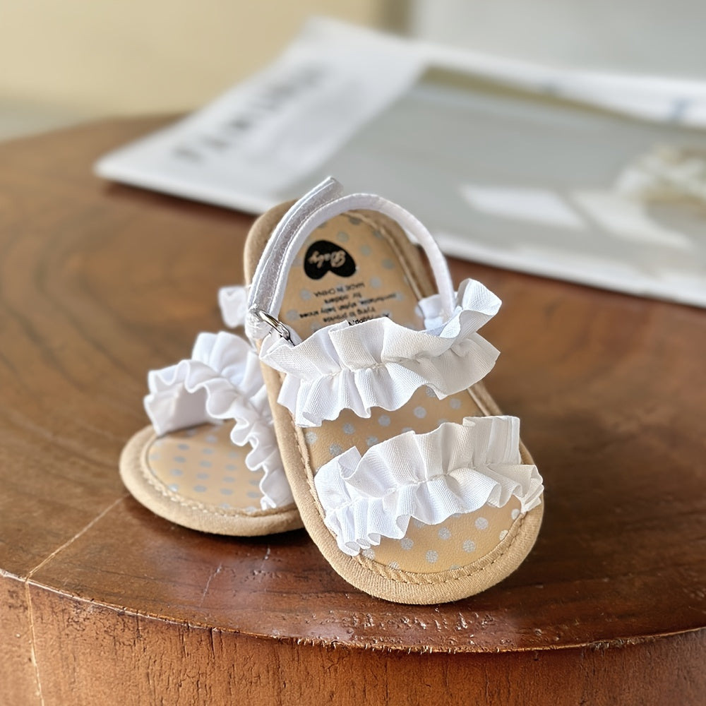 Floral Non-slip Baby Girl Sandals with Ruffle Trim – Comfy Open Toe Toddler Princess Shoes for Spring/Summer