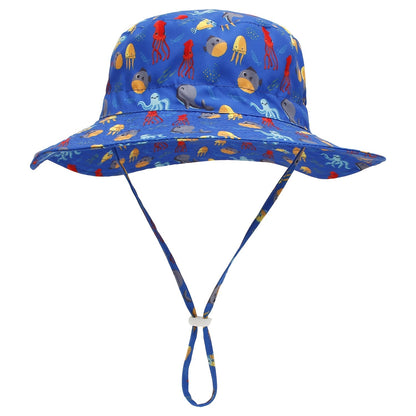 Baby Solid Color Animal Dinosaur Octopus Print Bucket Hat Sunscreen Wide Brim Beach Basin Hat For Girls And Boys