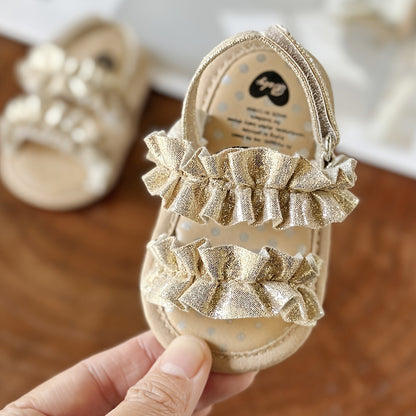 Floral Non-slip Baby Girl Sandals with Ruffle Trim – Comfy Open Toe Toddler Princess Shoes for Spring/Summer