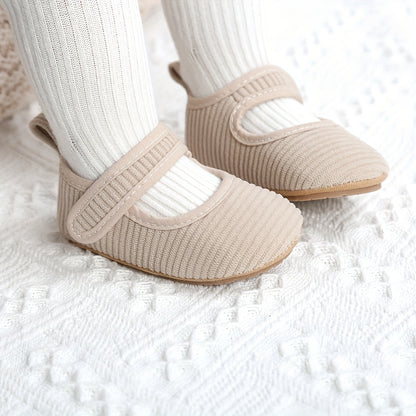Newborn Baby Girls Geometric Patterned Corduroy Crib Shoes with Breathable TPR Sole, Hook-and-Loop Fastener and Spike Embellishment for All-Season Wear