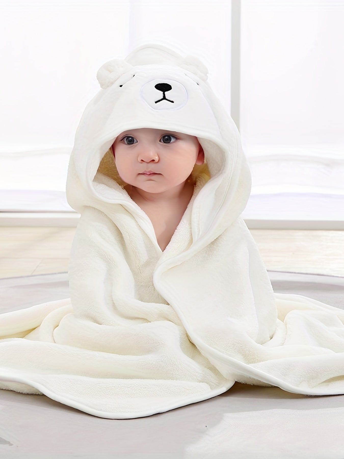 Super Absorbent Microfiber Baby Bathrobe - Adorable Elephant Hooded Towel with Matching Hat, Soft & Cozy for Boys and Girls 0-2 Years, Cartoon Design, Machine Washable, Baby Bath Accessories
