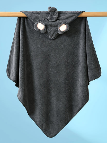 Super Absorbent Microfiber Baby Bathrobe - Adorable Elephant Hooded Towel with Matching Hat, Soft & Cozy for Boys and Girls 0-2 Years, Cartoon Design, Machine Washable, Baby Bath Accessories