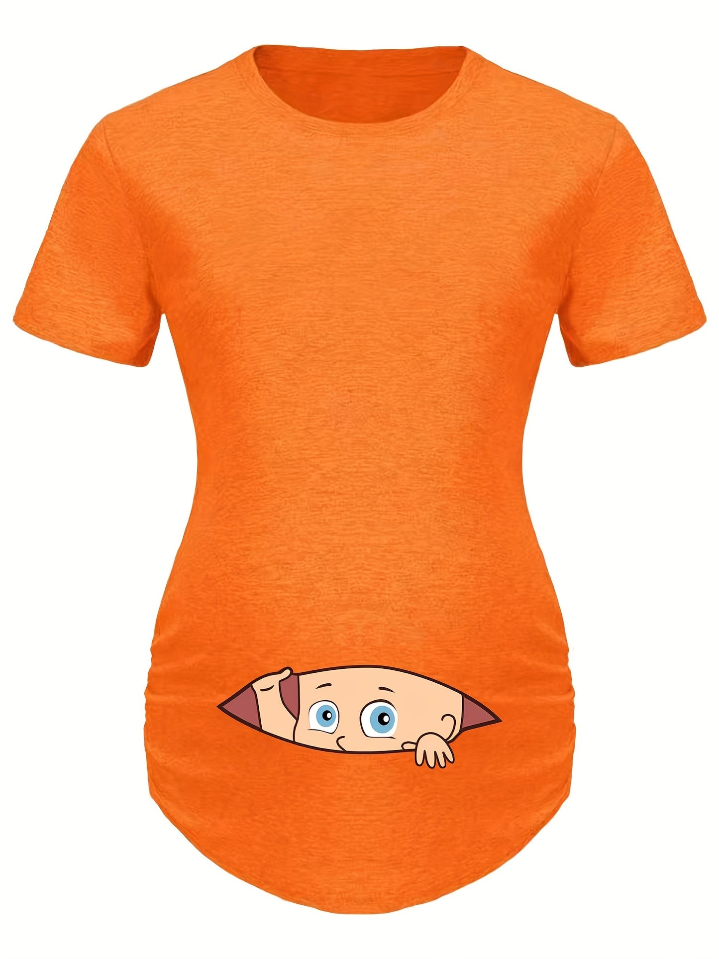 Letter Printed Short-sleeved Maternity Wear Black Maternity T-shirt With Big-eyed Baby Pattern