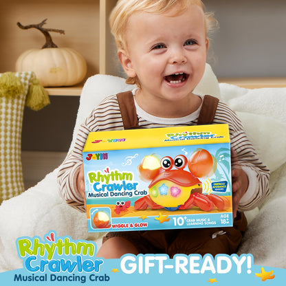 Interactive Crawling Crab Baby Toy - Auto Walk & Obstacle Detection, 10+ Musical Tunes & Lights Buttons For Sensory Play, Infant Toddler Learning Toy