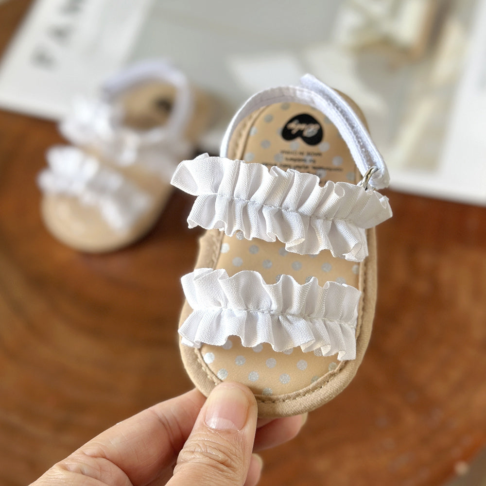 Floral Non-slip Baby Girl Sandals with Ruffle Trim – Comfy Open Toe Toddler Princess Shoes for Spring/Summer