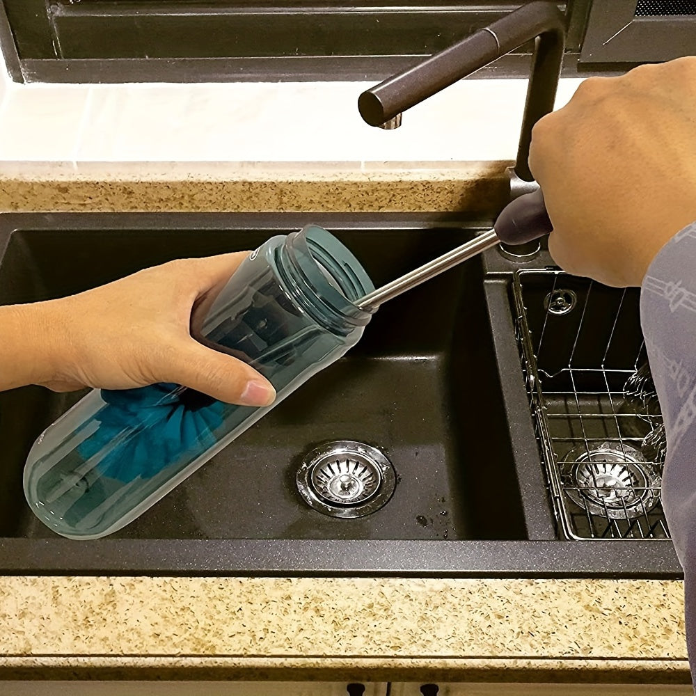 [3-in-1 Stainless Steel Brush] 3-in-1 Stainless Steel Water Bottle Brush Set | Long Handle Water Bottle Scrubbing Brush for Cleaning Narrow Neck Bottles, Sport Bottles, Baby Bottles, Coffee Mugs, Tumblers, Flask, Round Head