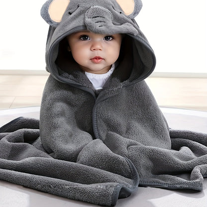 Super Absorbent Microfiber Baby Bathrobe - Adorable Elephant Hooded Towel with Matching Hat, Soft & Cozy for Boys and Girls 0-2 Years, Cartoon Design, Machine Washable, Baby Bath Accessories