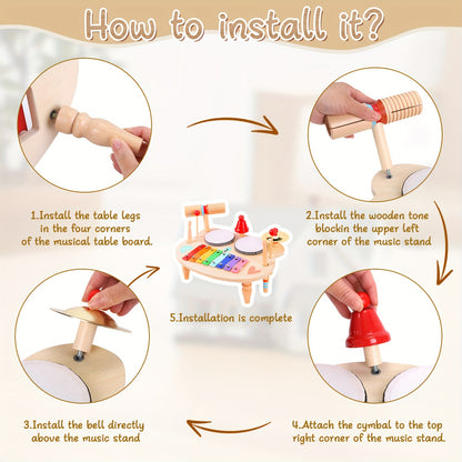 Children's Drum Kit, 10-in-1 Musical Instruments Children From 1 2 3 Years With Xylophone, Baby Toy, Children's Toy, Wooden Toy For Easter, Christmas, Gift For Boys And Girls