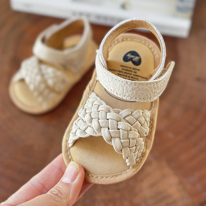 Newborn Baby Girls Geometric Patterned Corduroy Crib Shoes with Breathable TPR Sole, Hook-and-Loop Fastener and Spike Embellishment for All-Season Wear