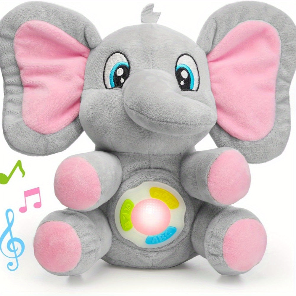 SYNCFUN Musical Elephant Plush Baby Toy with Music & Lights - Interactive Stuffed Animal with 12 Song Library, Soft Sensory Toy with Heart-Shaped Light & Expressive Eyes, Safe for 6+ Months, Motor Skill Development Gift for B