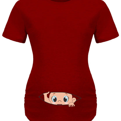 Letter Printed Short-sleeved Maternity Wear Black Maternity T-shirt With Big-eyed Baby Pattern