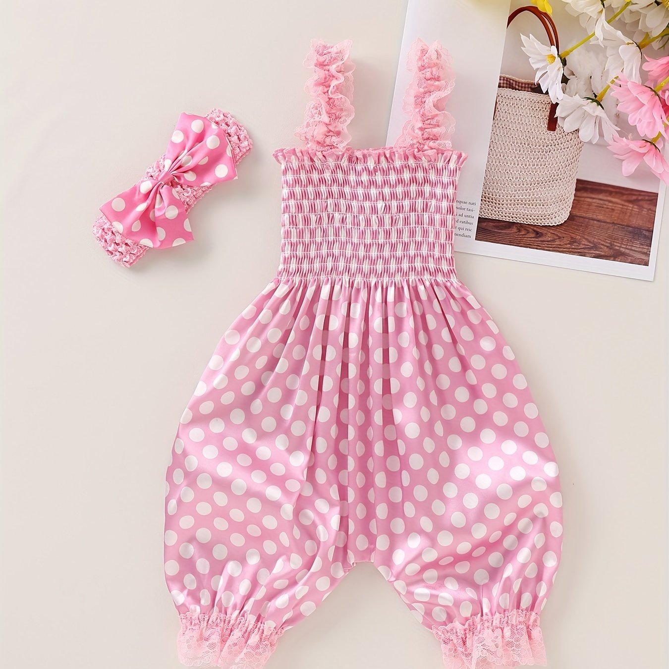 2pcs Baby Girl Summer Outfit Set - Sleeveless Smock Dress & Matching Hair Clips, Lightweight White & Blue Floral Romper, Non-Stretch Breathable Fabric for Photoshoots, Beach & Casual Attire (Hand Washable), Perfect for Outdoo