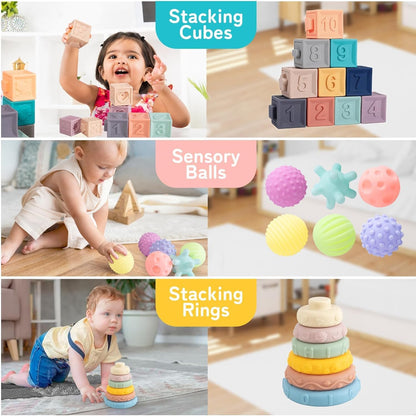Halloween Baby Toy Set - Stimulate Sensory Growth & Fine Motor Skills - Pull-String, Stacking Blocks, Remote Control - Perfect Educational Christmas Gift for 6-12 Month Infants Birthday