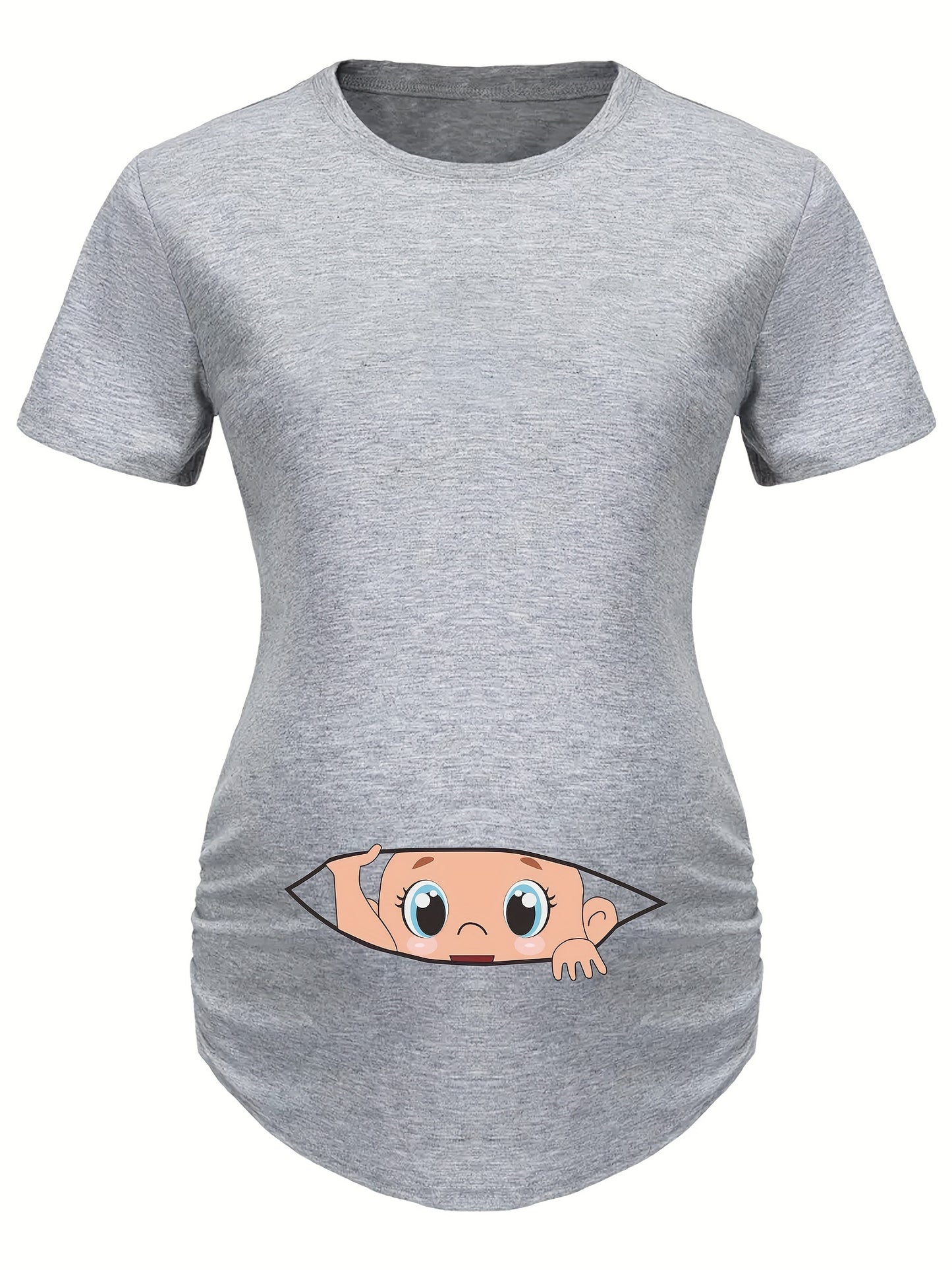 Letter Printed Short-sleeved Maternity Wear Black Maternity T-shirt With Big-eyed Baby Pattern