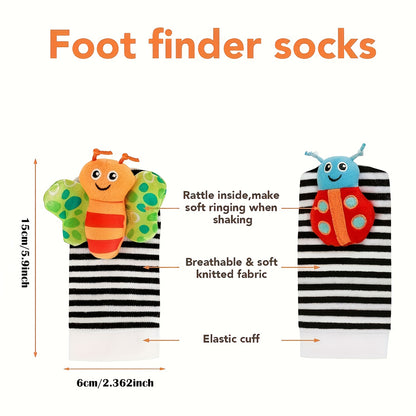 Baby Sensory Play Tambourine - Safe Teething Rattles, Musical Wrist & Sock Bells, Ideal for 0-3 Yrs - Perfect Holiday Gift