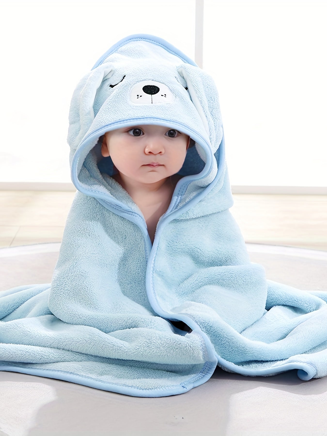 Super Absorbent Microfiber Baby Bathrobe - Adorable Elephant Hooded Towel with Matching Hat, Soft & Cozy for Boys and Girls 0-2 Years, Cartoon Design, Machine Washable, Baby Bath Accessories