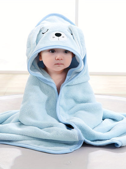 Super Absorbent Microfiber Baby Bathrobe - Adorable Elephant Hooded Towel with Matching Hat, Soft & Cozy for Boys and Girls 0-2 Years, Cartoon Design, Machine Washable, Baby Bath Accessories