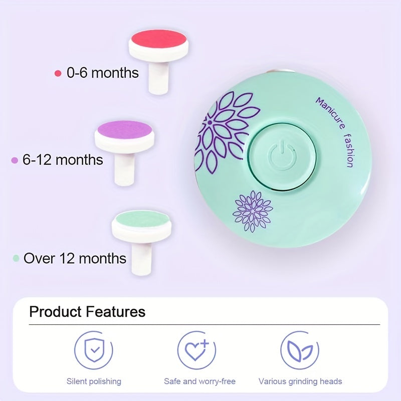 1 (3pcs-like) Baby Electric Nail Trimmer & Polisher Kit - -like Operation (Battery-Free), for, & - Gentle Painless Manicure System with Clipper/Scissors-like Tool - -Friendly Nail Care