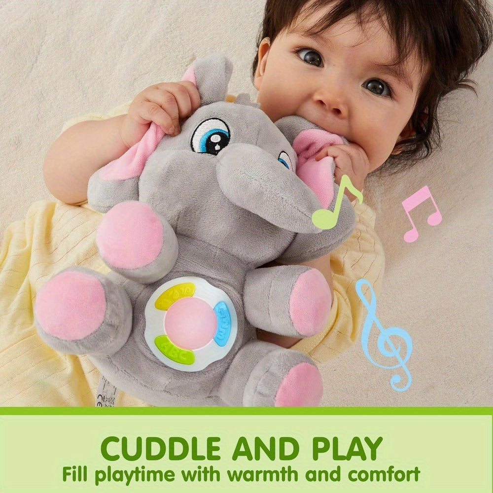 SYNCFUN Musical Elephant Plush Baby Toy with Music & Lights - Interactive Stuffed Animal with 12 Song Library, Soft Sensory Toy with Heart-Shaped Light & Expressive Eyes, Safe for 6+ Months, Motor Skill Development Gift for B