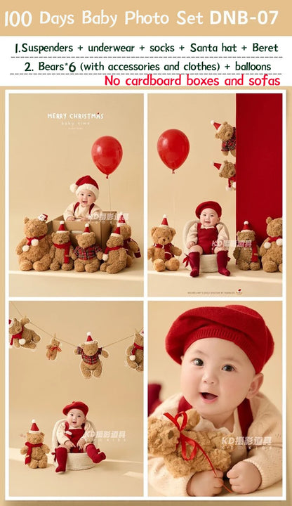 Baby Christmas Clothing For Photo Knitted Hat Jumpsuit Socks Suit Santa Bear Toys Infant Shoot Props 100 Days Baby Accessories